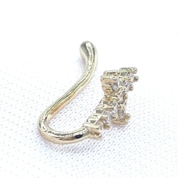CZ Cross Jesus 24 KT Gold Plated Nose Cuff Fake Nose Rings No Piercing Jewelry A - Picture 2 of 4